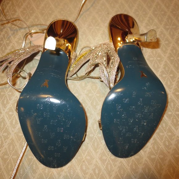 Last chance. NNB PATRIZIA PEPE Gold Leather Ankle Laced High Heel Sandals - Picture 10 of 11